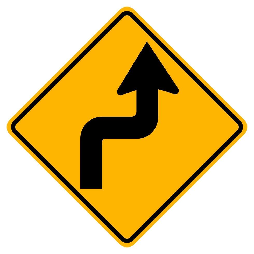 Warning signs Sharp double curve, first to right on white background vector