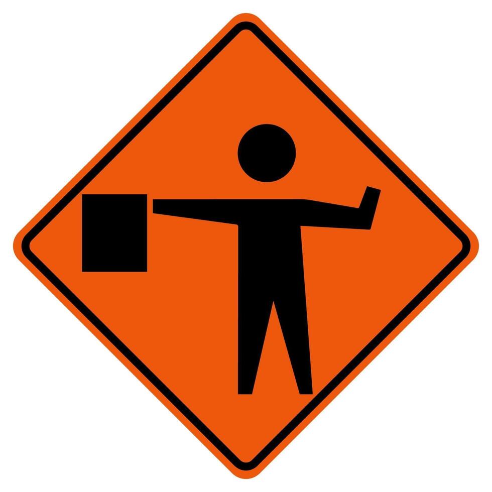 Flaggers In Road Ahead Warning Traffic Symbol Sign Isolate on White Background,Vector Illustration vector