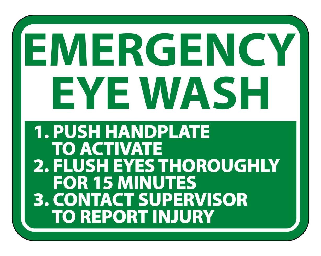 Las instrucciones de lavado de ojos de emergencia firman aislar sobre fondo blanco, ilustración vectorial vector