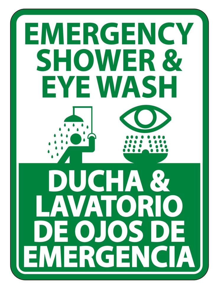 Bilingual Shower and Eye Wash Sign Isolate On White Background,Vector Illustration vector