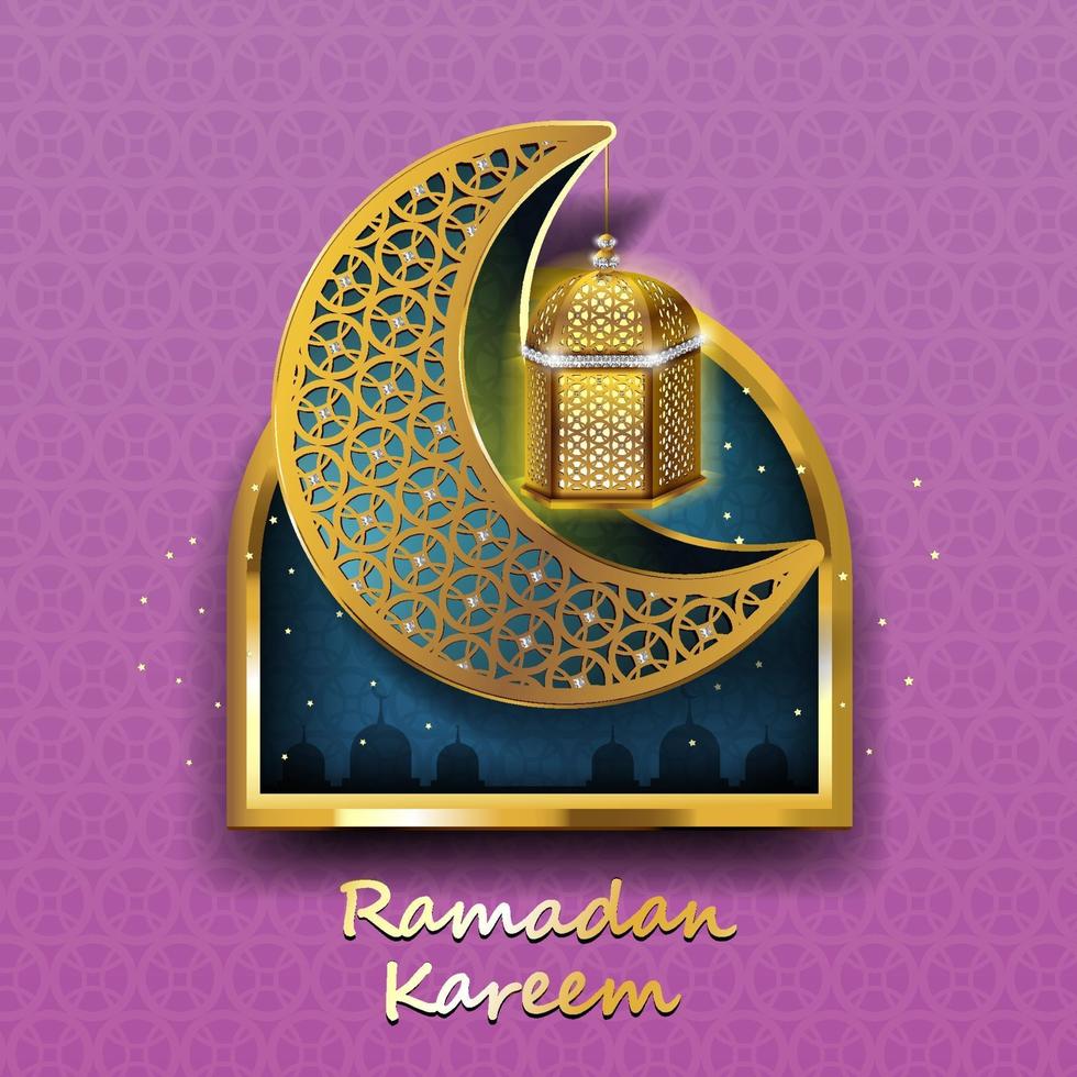 diseño de Ramadán Kareem con lámpara árabe dorada. ilustración vectorial. vector