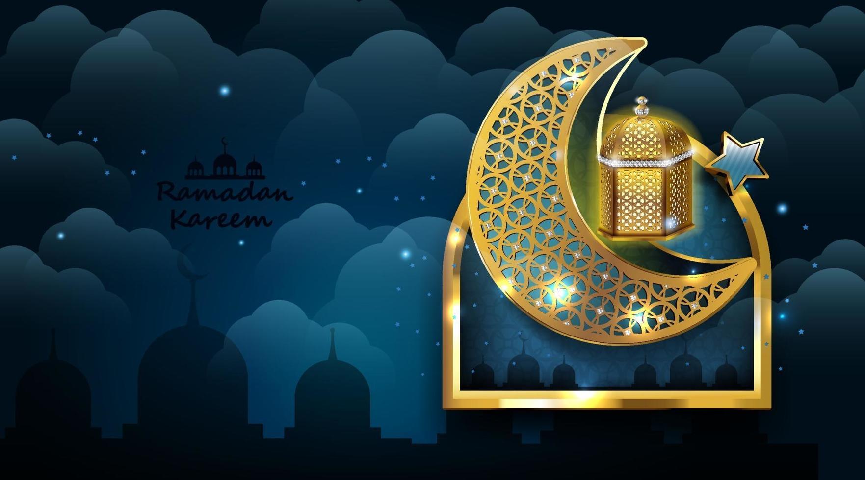 Ramadan Kareem design with Gold arabic Lamp. Vector illustration.