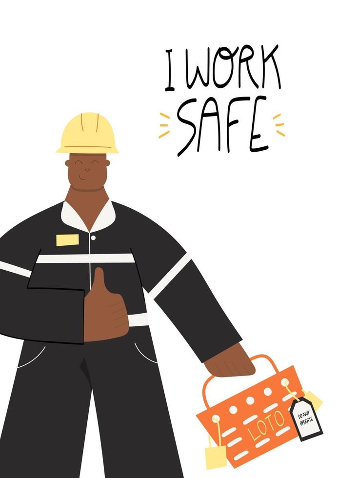 trabajo seguro cartel con trabajador industrial vector