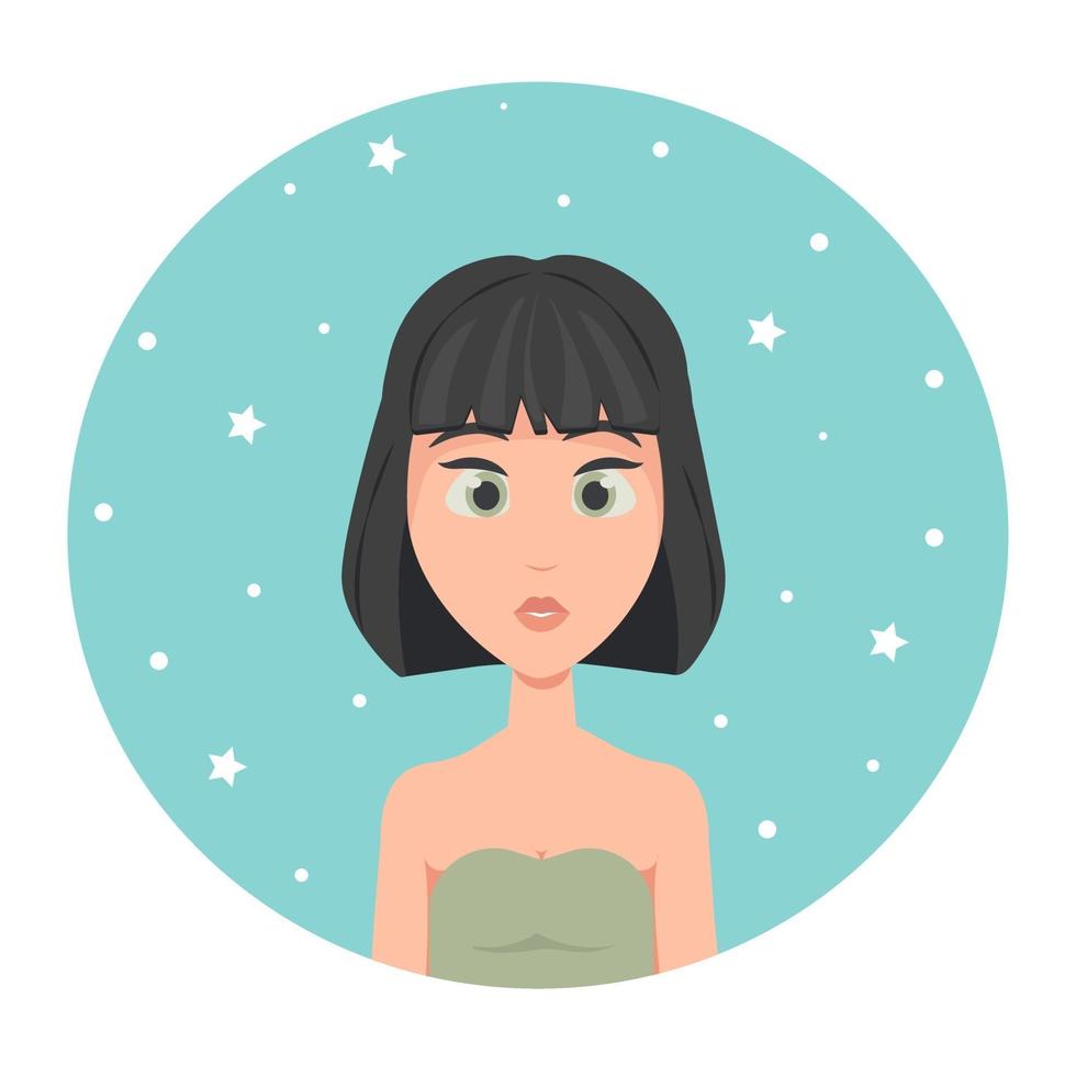 Avatar de mujer joven con pelo corto y grandes ojos verdes, ilustración  vectorial de estilo plano. 2278100 Vector en Vecteezy