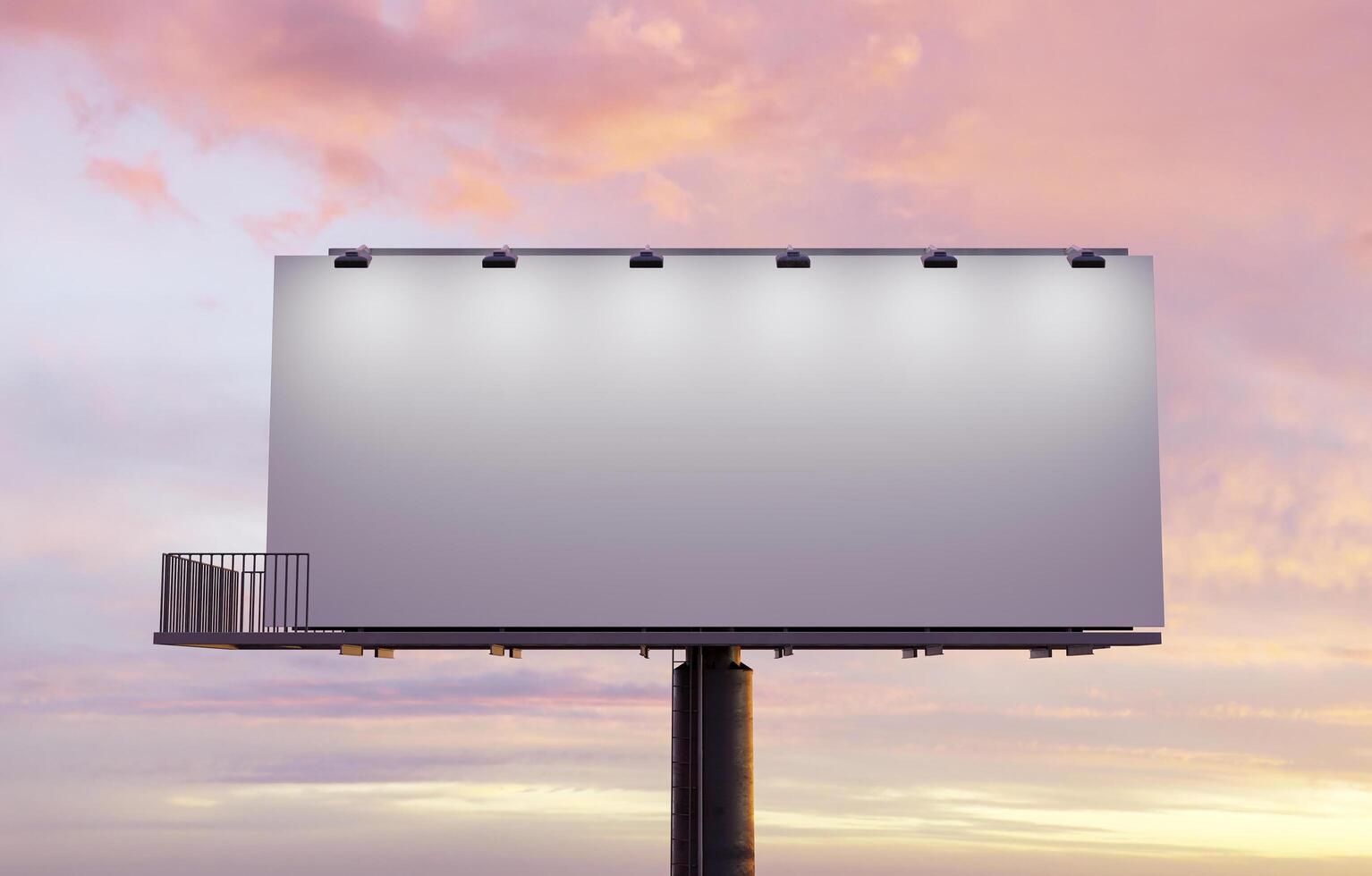 Mockup of a street billboard illuminated with spotlights photo