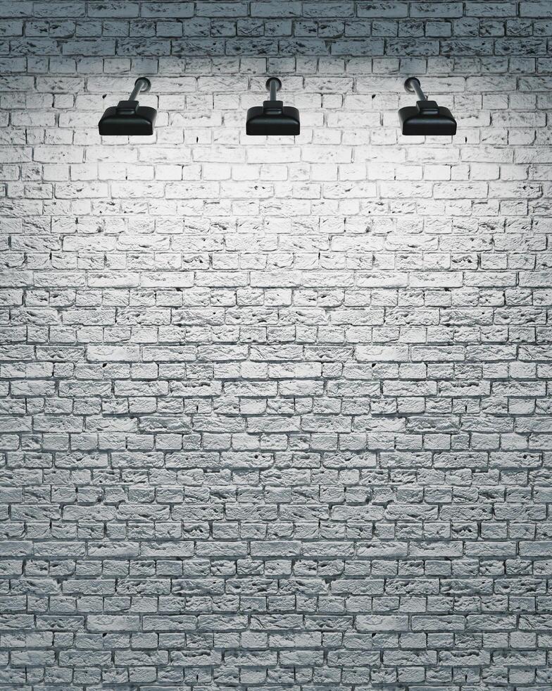 White brick wall with three spotlights photo