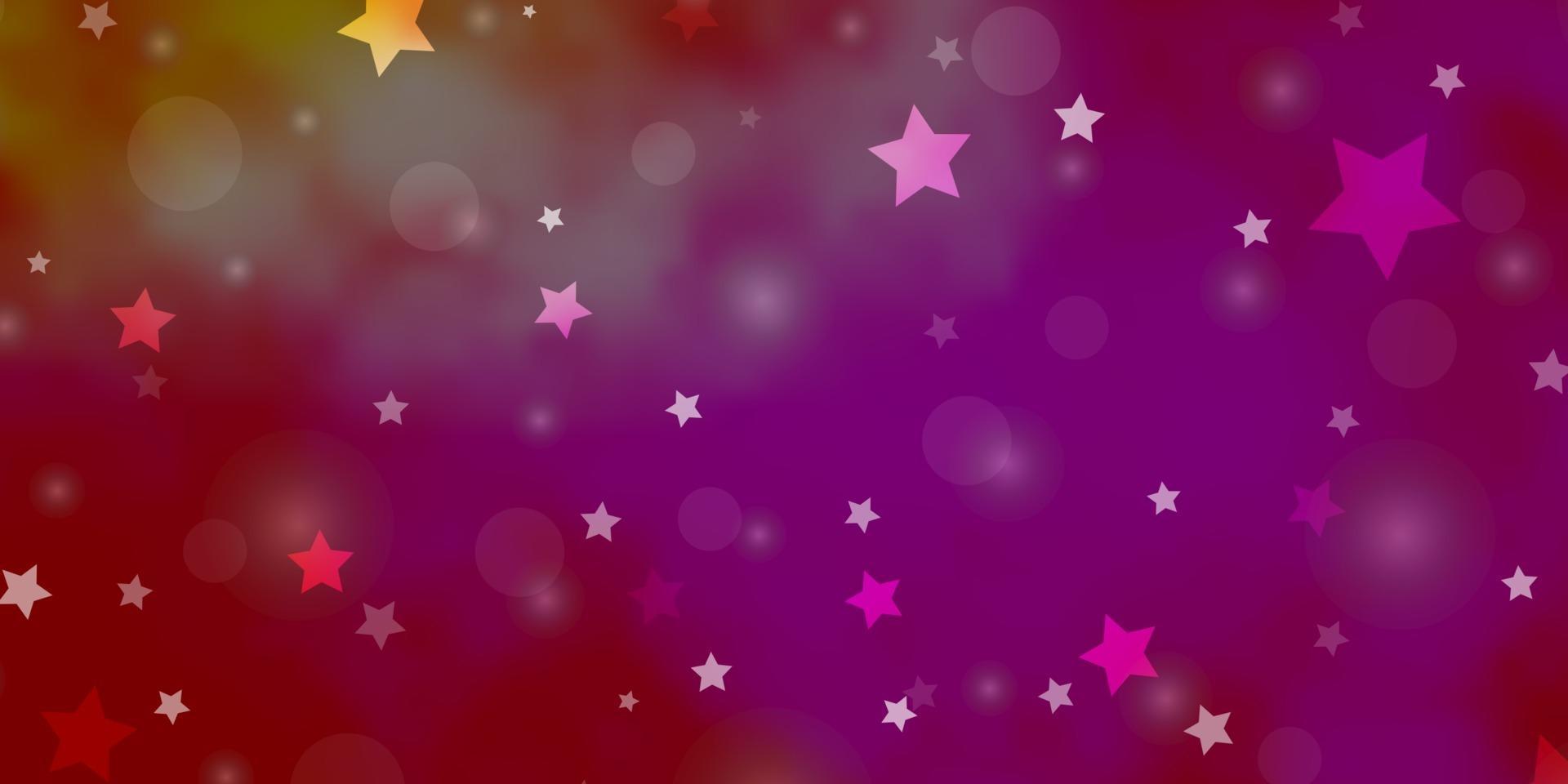 Light Pink, Yellow vector pattern with circles, stars.