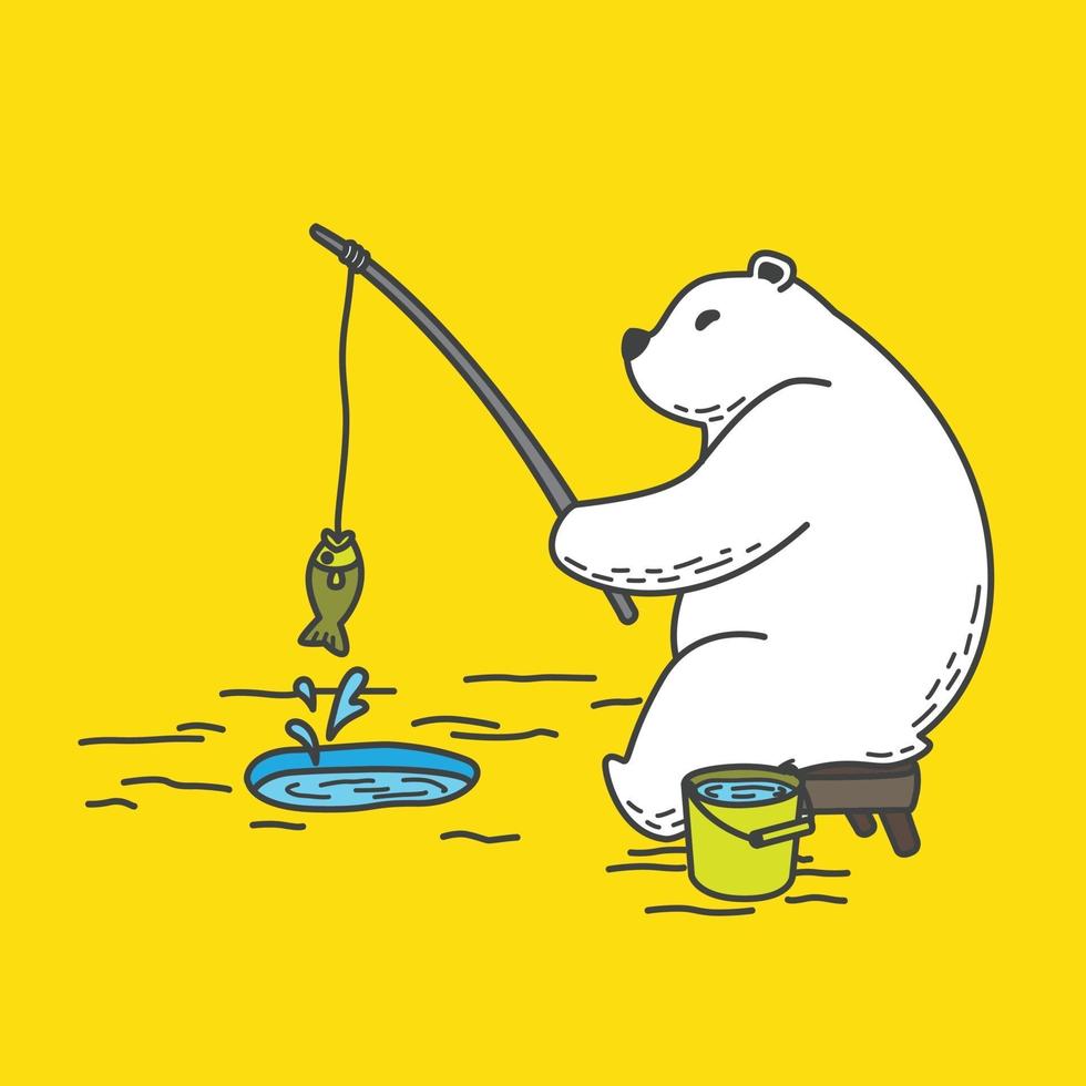polar bear fishing illustration cartoon character vector