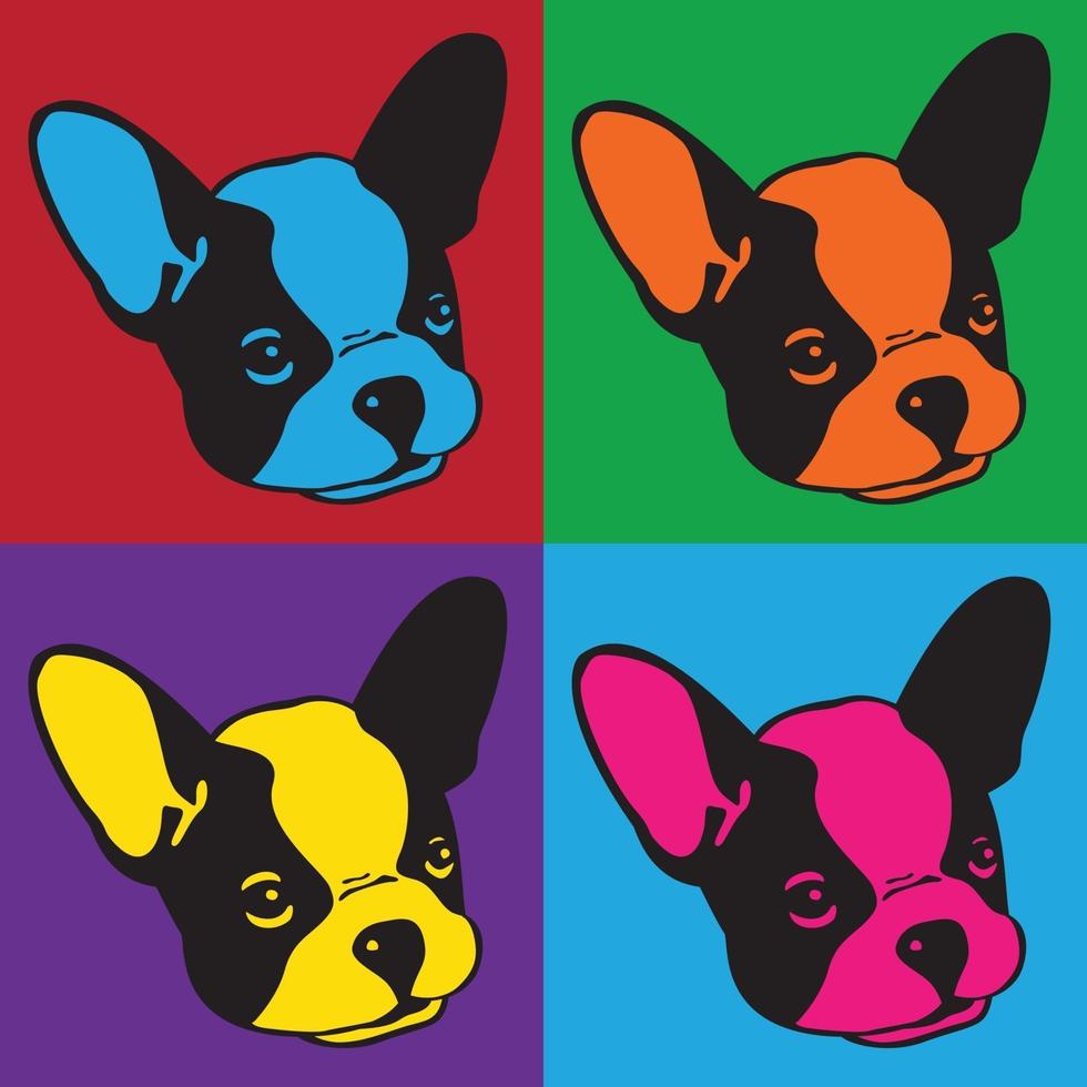 bulldog francés, icono, logotipo, cabeza, retro, conjunto vector