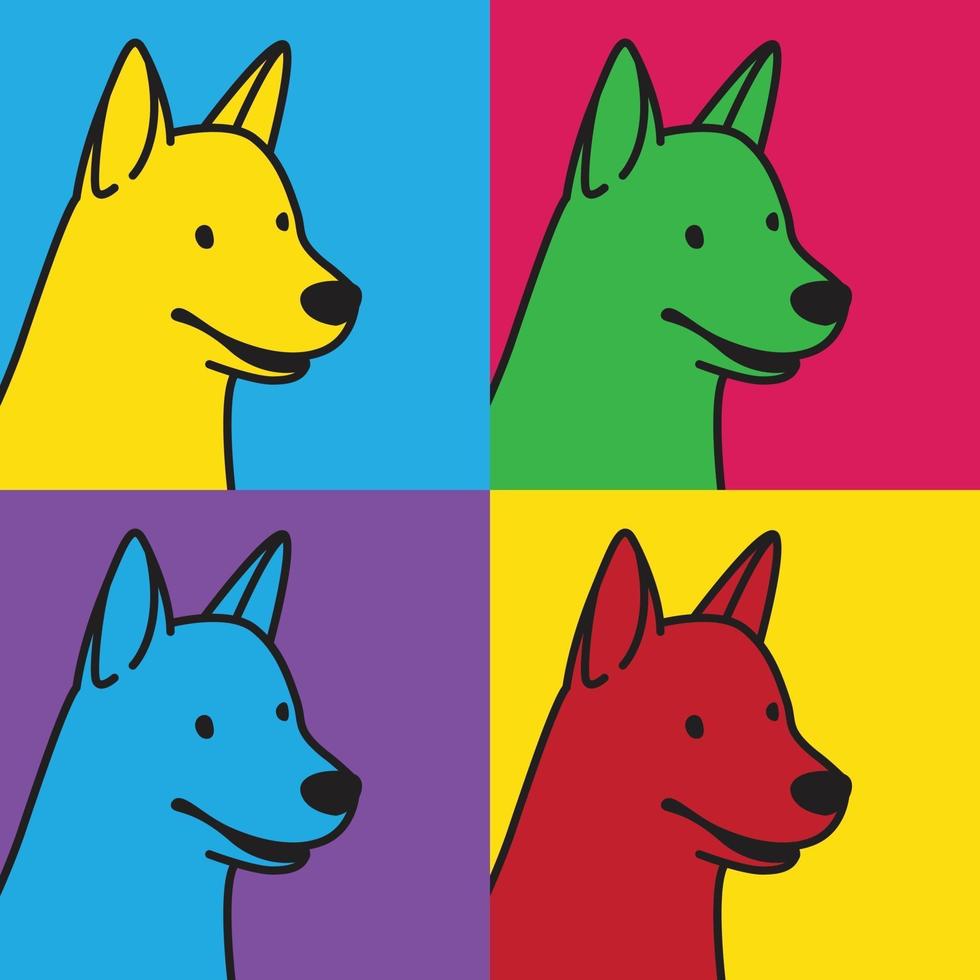 perro, contorno, retro, colorido, cuadrados, conjunto vector