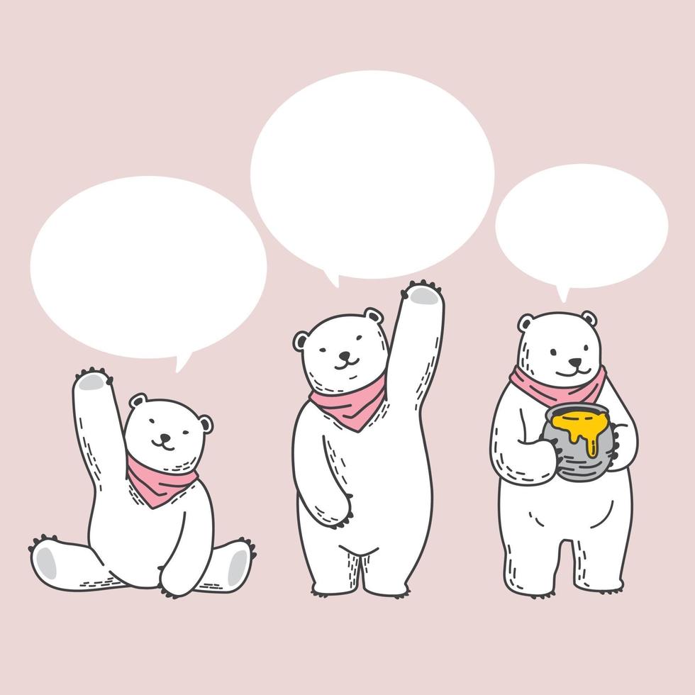 Polar bear speech bubble scarf illustration cartoon character set vector