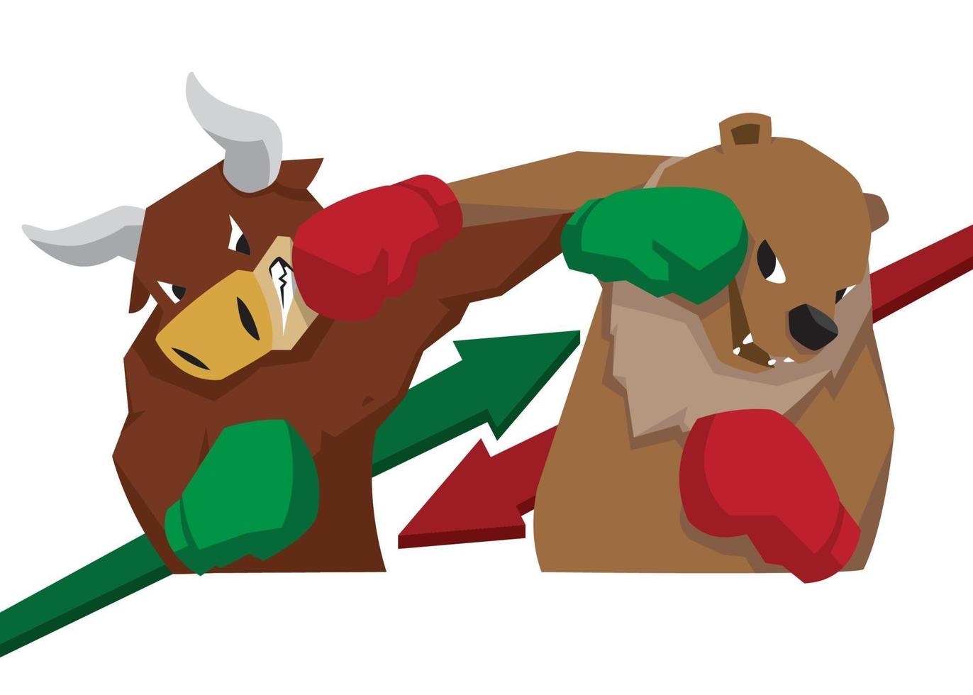 Toro vs oso lucha símbolo del mercado de valores vector