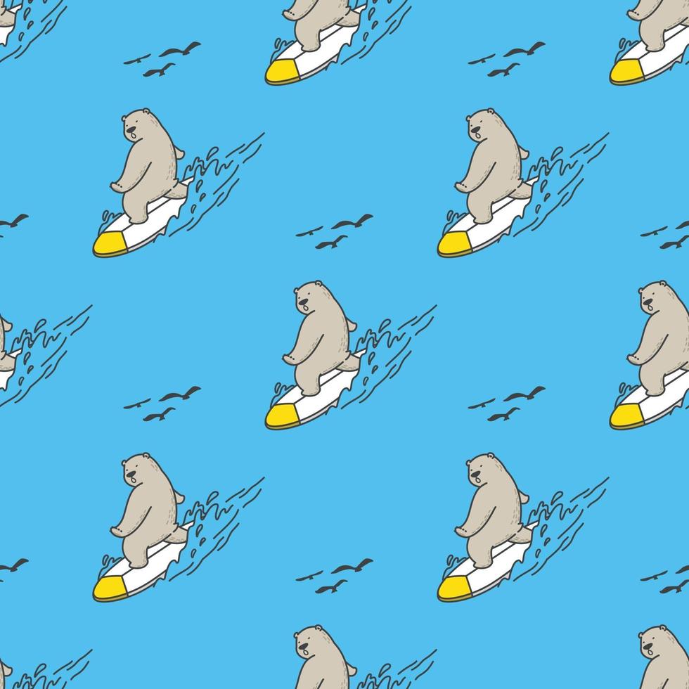 Bear surfing seamless pattern vector