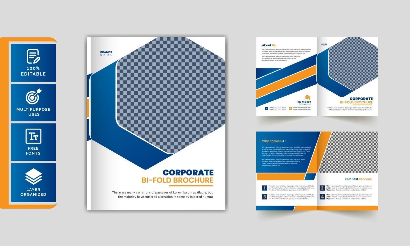 Creative professional corporate business bi-fold brochure template. vector