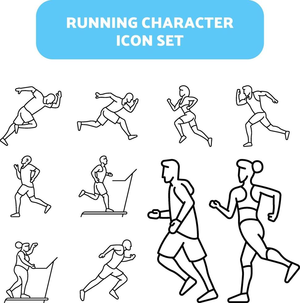 People running character icon set. vector