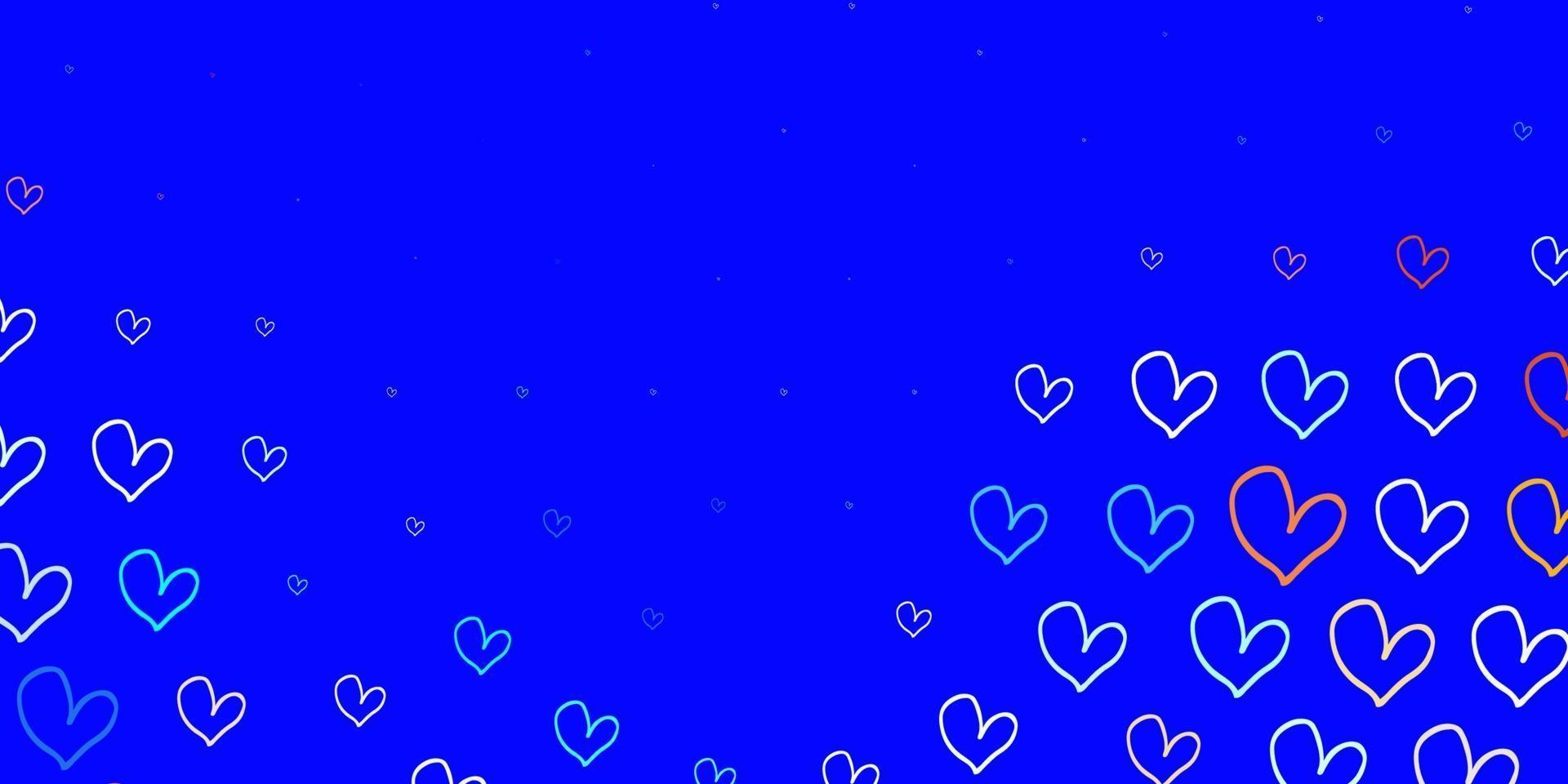 Fondo de vector azul claro, amarillo con corazones brillantes.