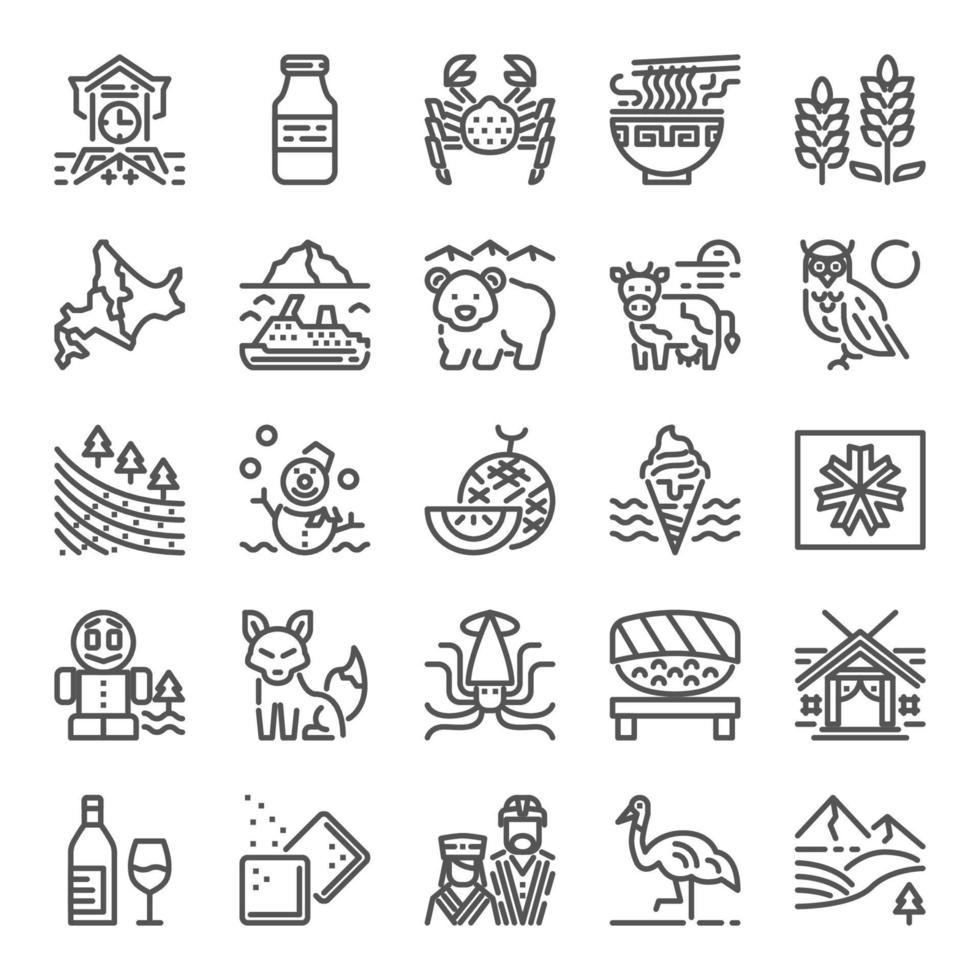 hokkaido icon set vector