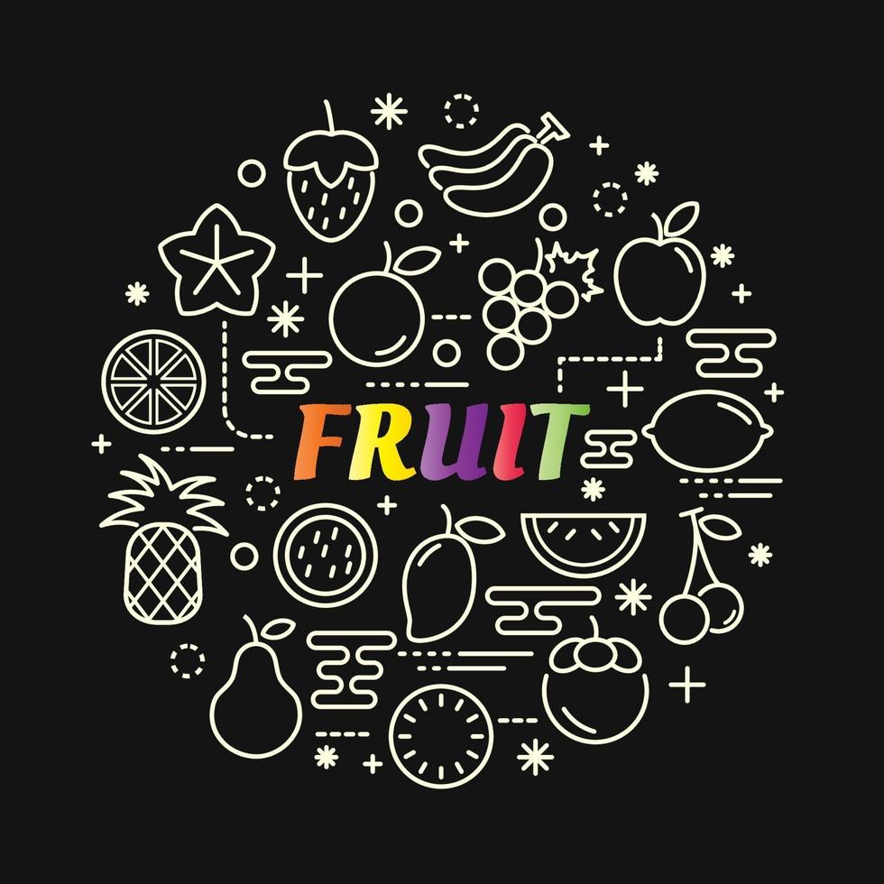 letras de colores degradados de frutas con conjunto de iconos vector