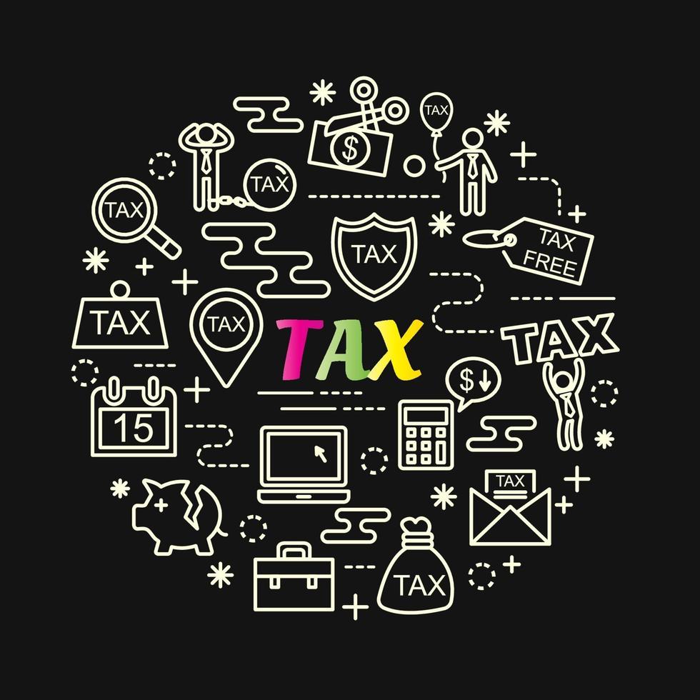 tax colorful gradient lettering with icons set vector