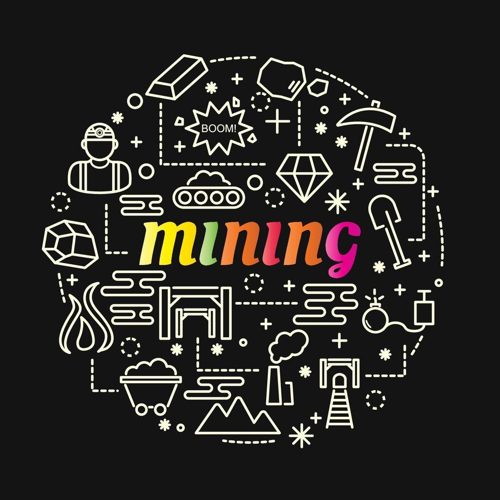 mining colorful gradient lettering with icon set vector
