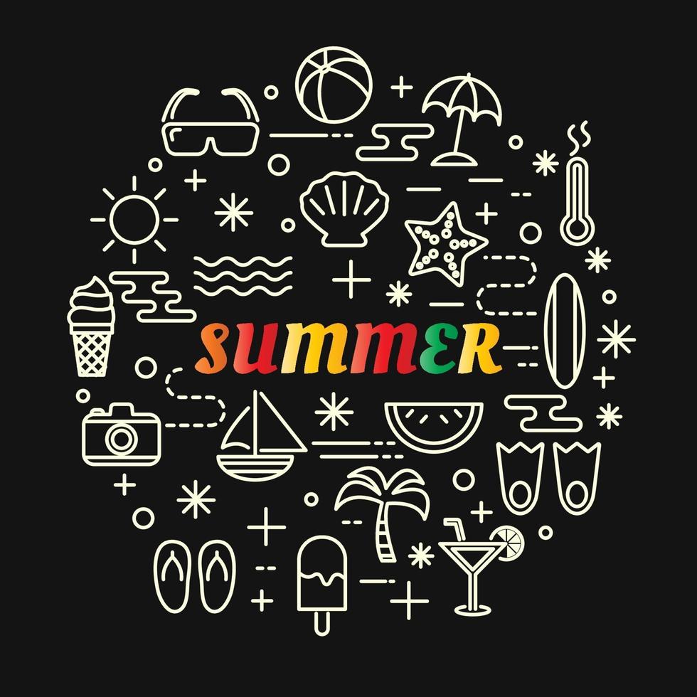 summer colorful gradient lettering with icon set vector