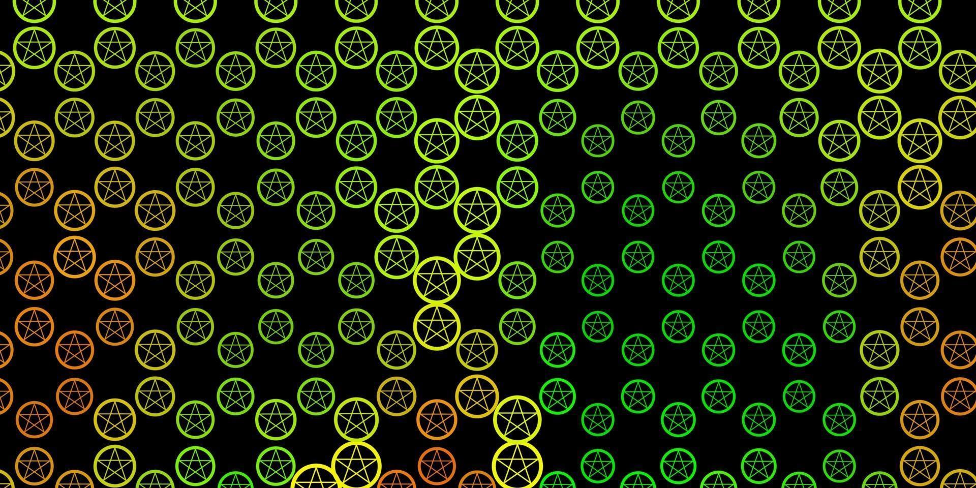 patrón de vector verde oscuro, amarillo con elementos mágicos.