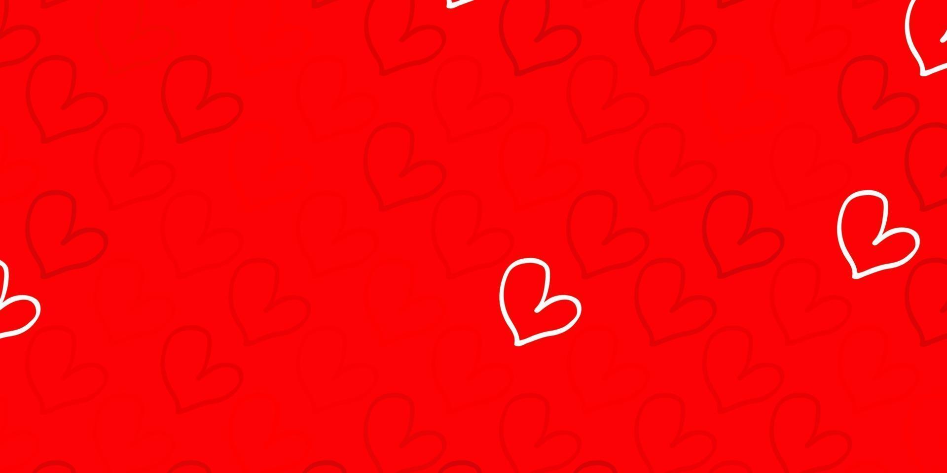 Fondo de vector naranja claro con corazones brillantes.