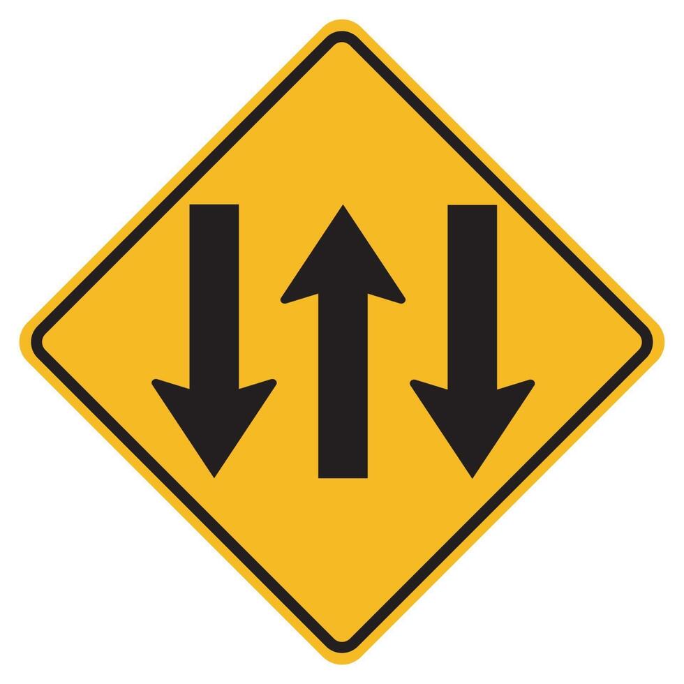 Warning signs Three Lane Traffic Road on white background vector