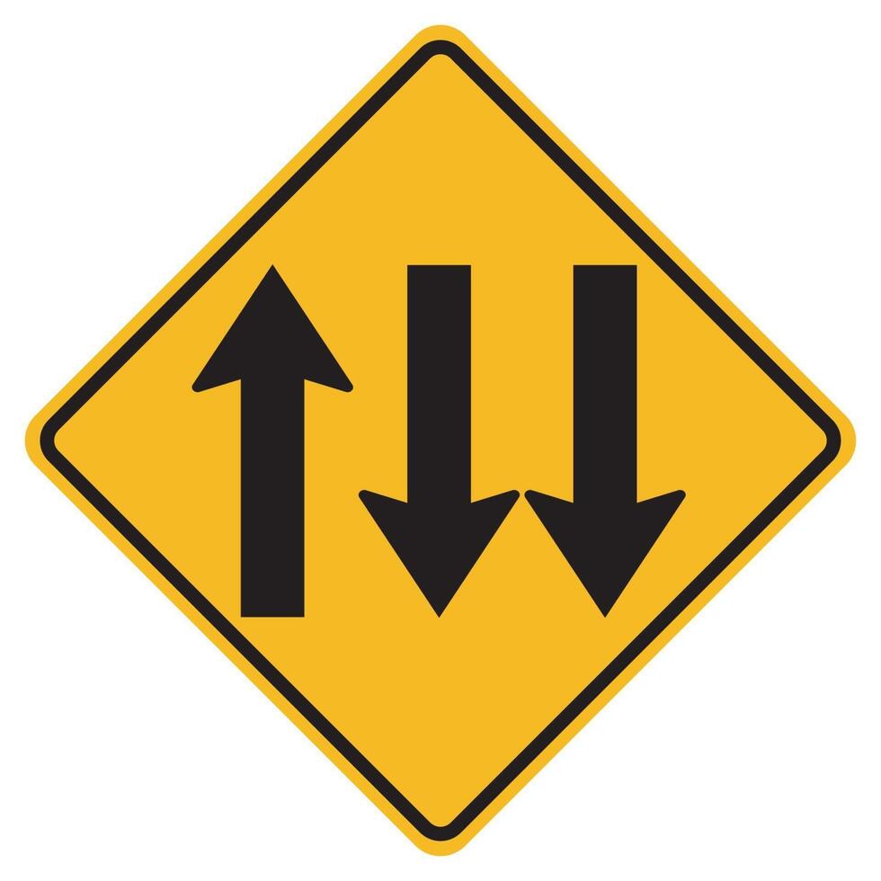 Warning signs Three Lane Traffic Road on white background vector