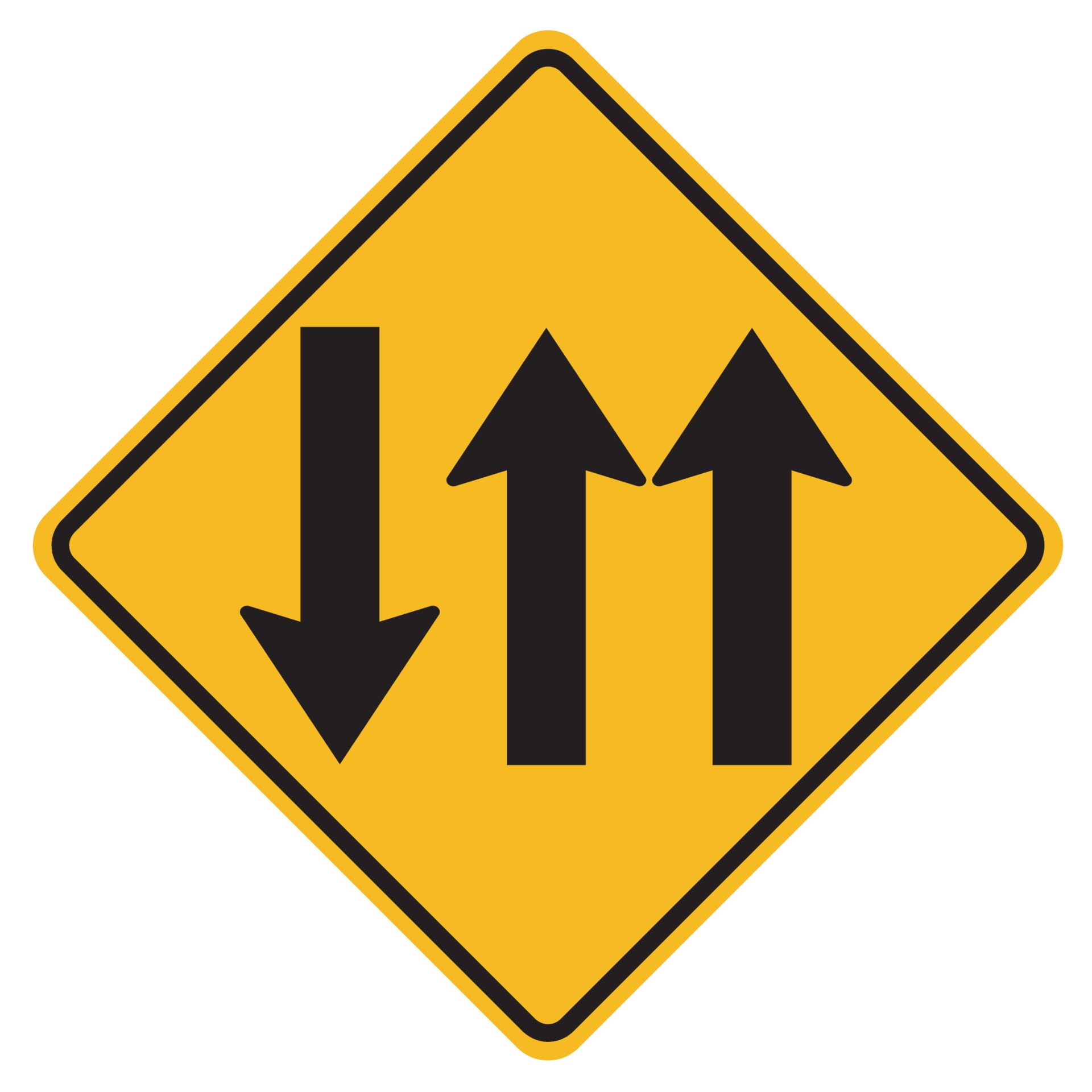 Road conditions will change ahead to two lanes of oncoming traffic