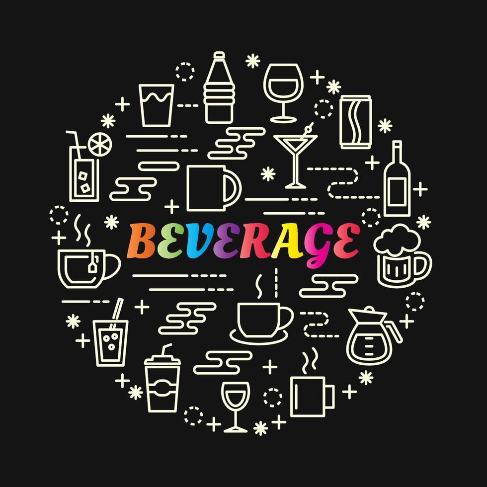 beverage colorful gradient lettering with line icons vector