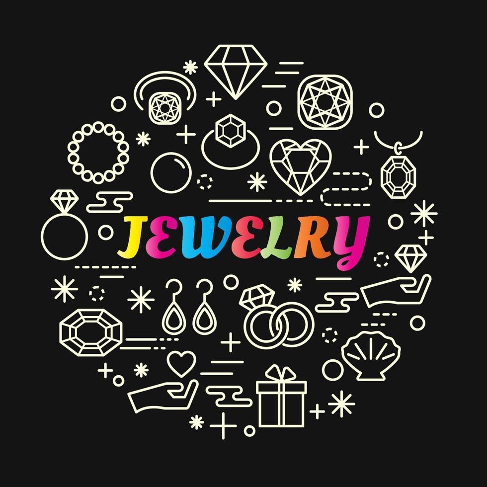 Letras de degradado de colores de joyería con iconos de línea vector