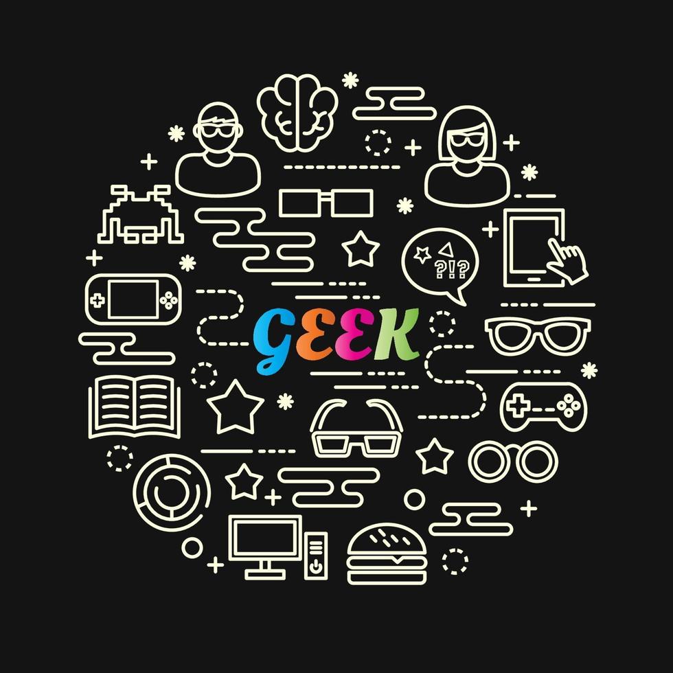 geek colorful gradient lettering with line icons vector