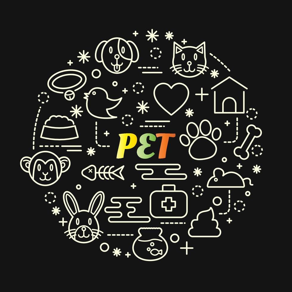 pet colorful gradient lettering with line icons vector