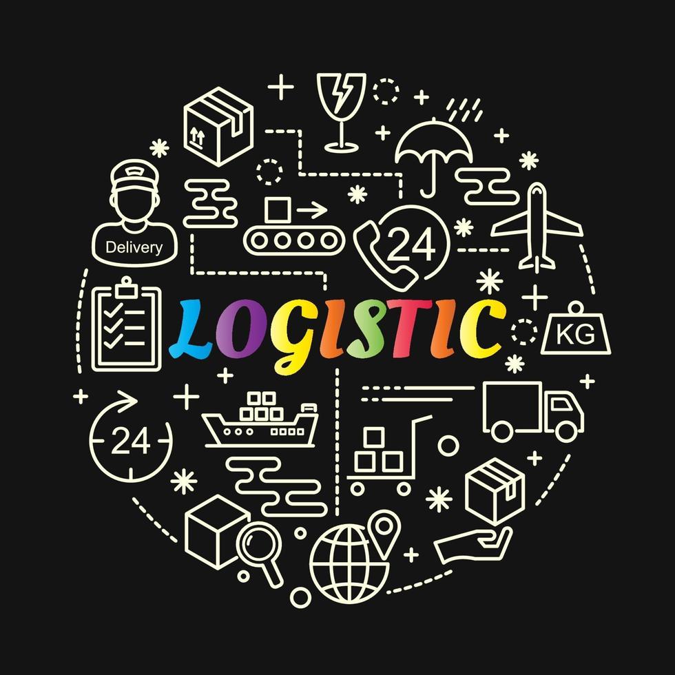 logistic colorful gradient lettering with line icons vector