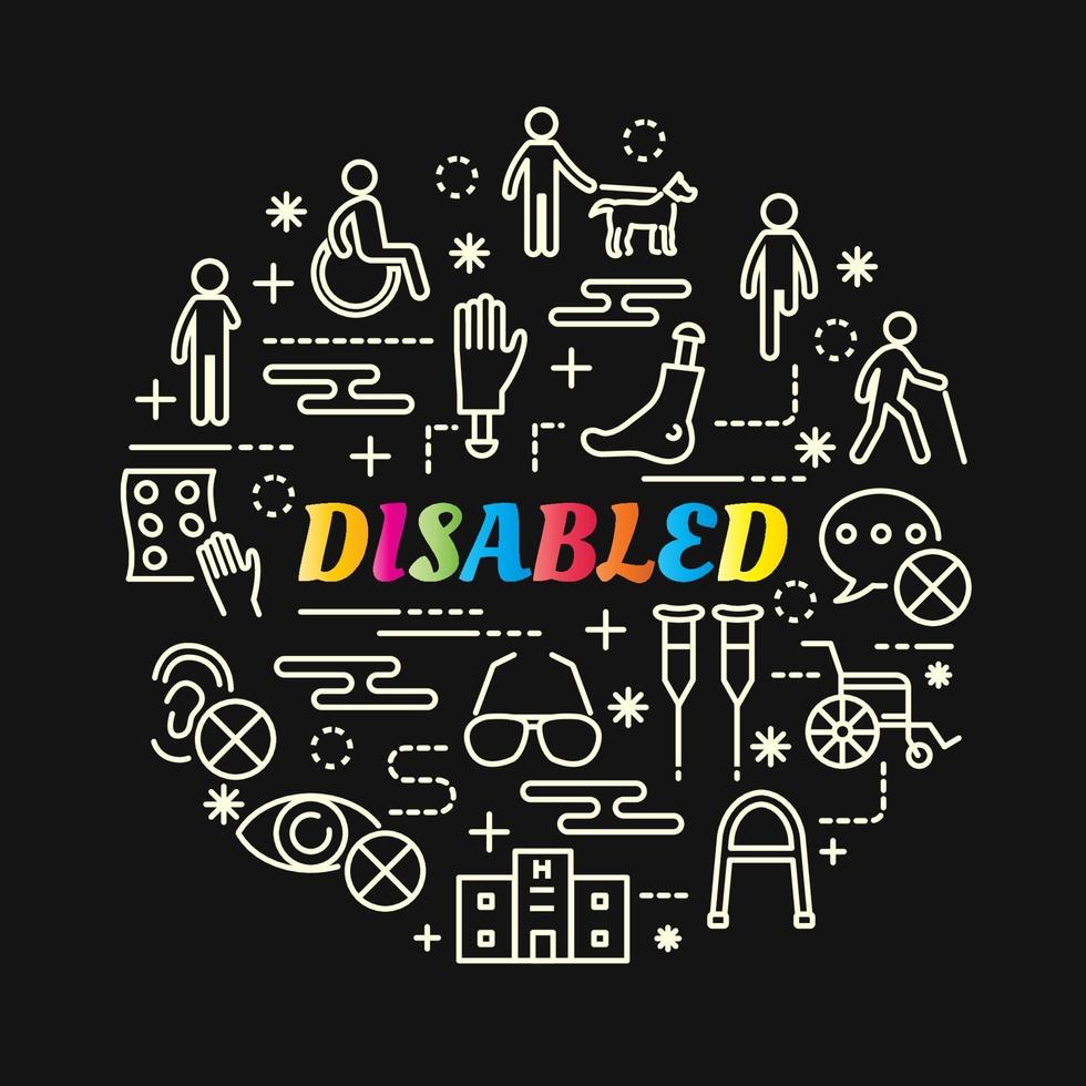 disabilities colorful gradient lettering with line icons vector