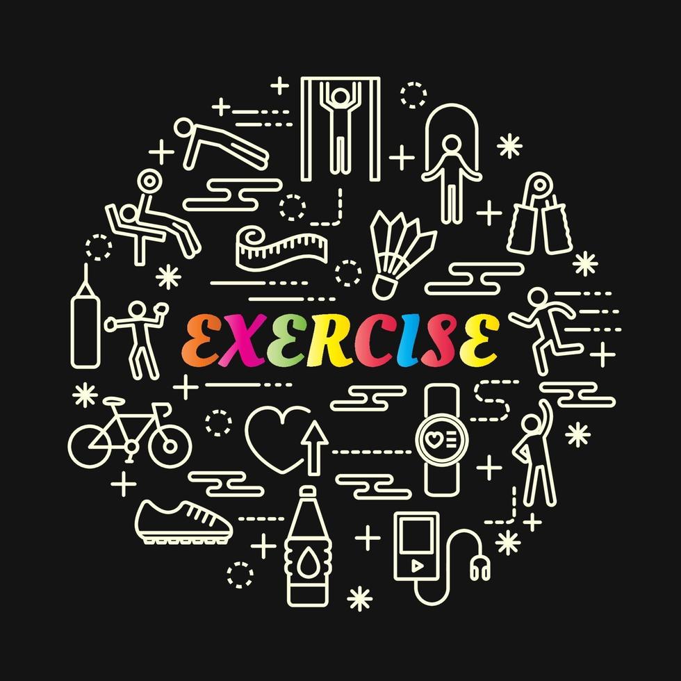 exercise colorful gradient lettering with line icons vector