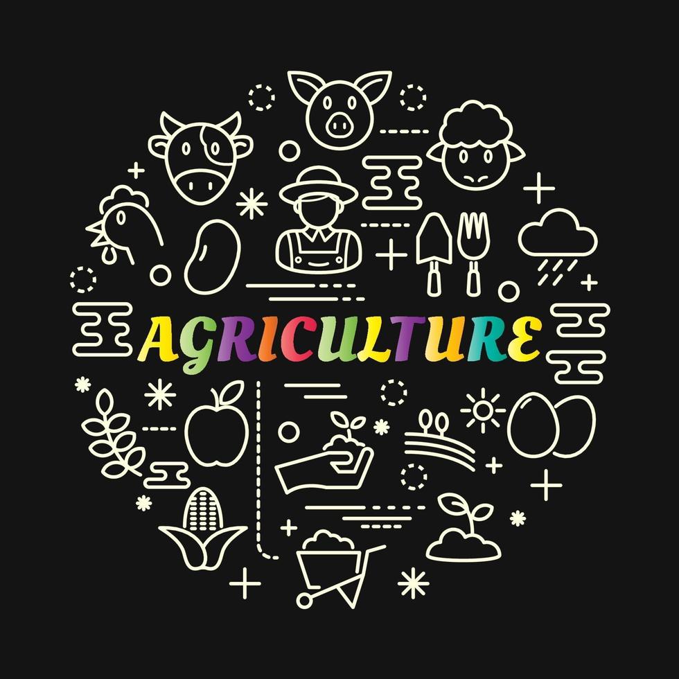 agriculture colorful gradient lettering with line icons vector