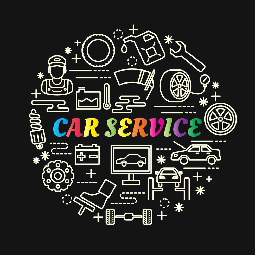 car service colorful gradient lettering with line icons vector