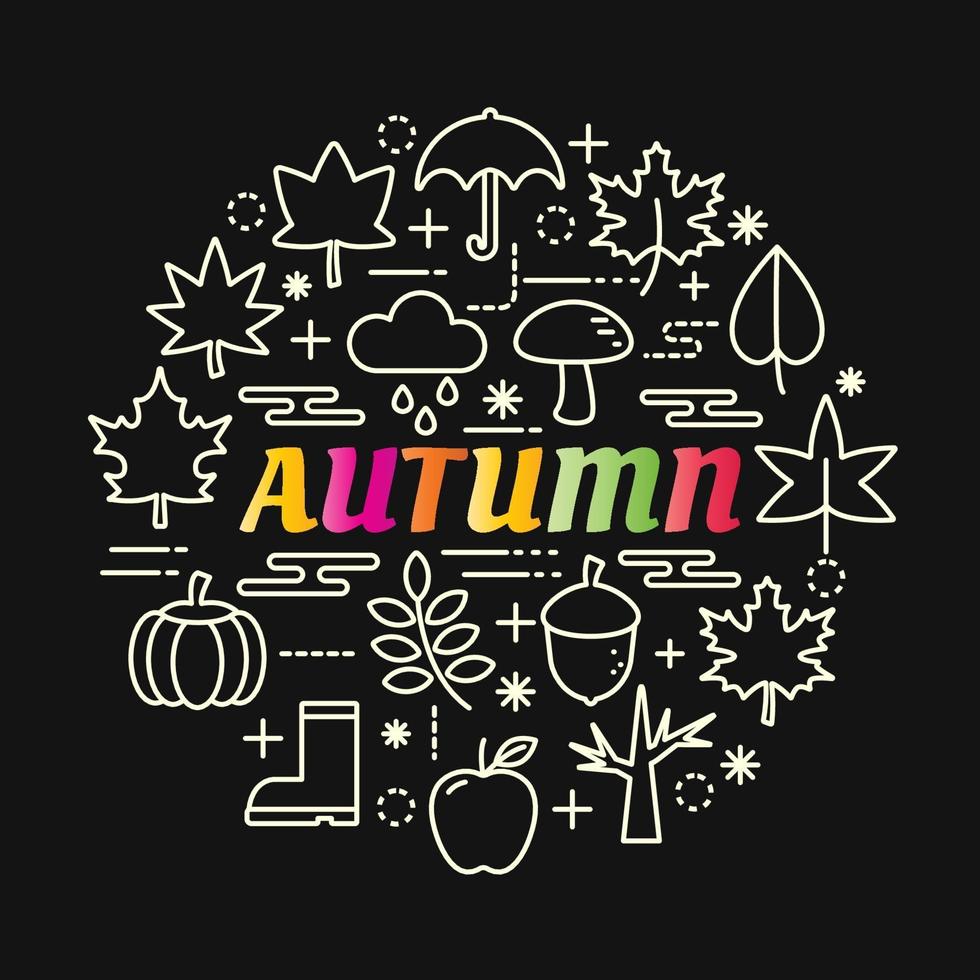 autumn colorful gradient lettering with line icons vector