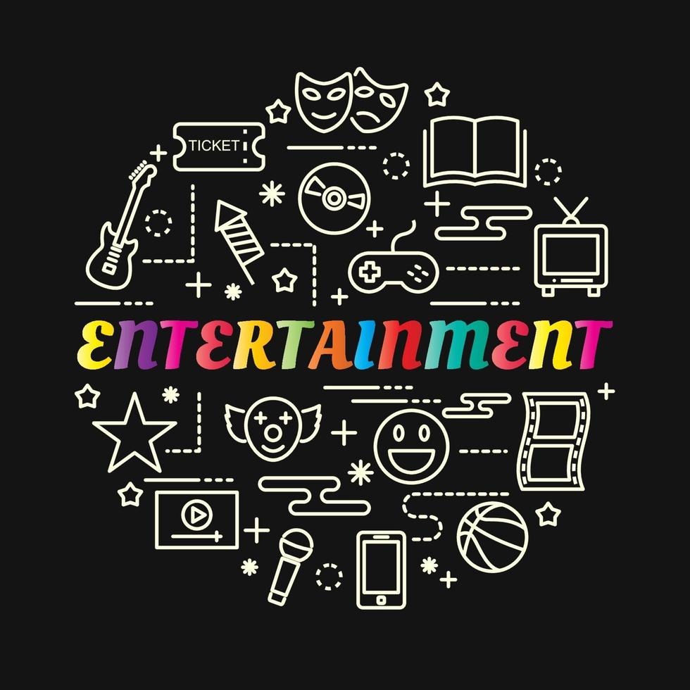 entertainment colorful gradient lettering with line icons vector