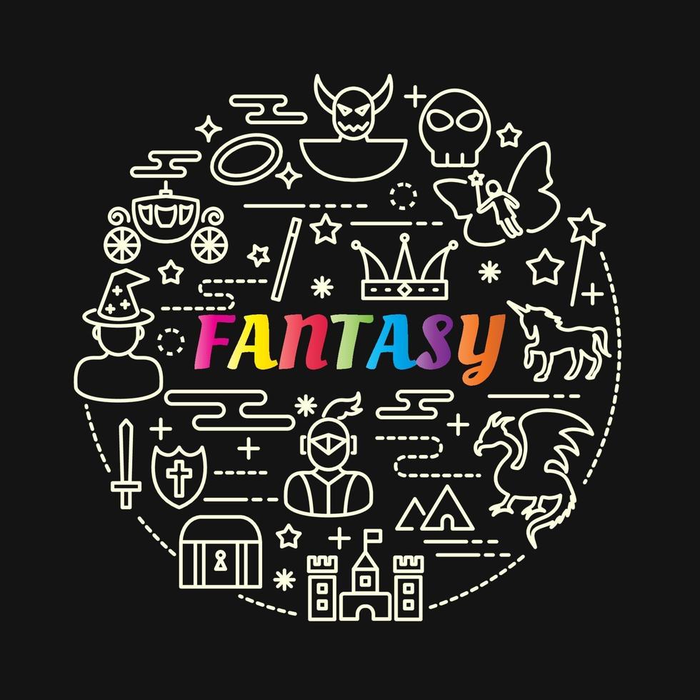 fantasy colorful gradient lettering with line icons vector