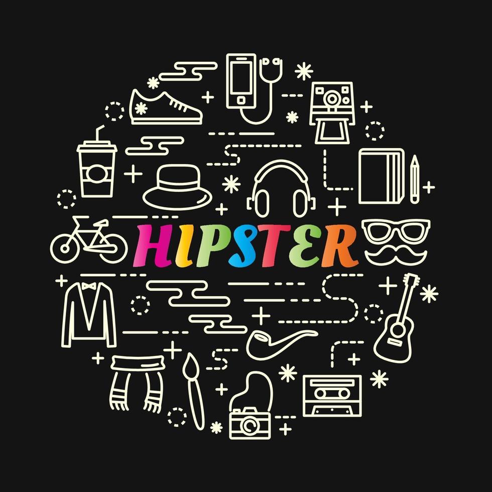 letras de degradado colorido hipster con iconos de línea vector