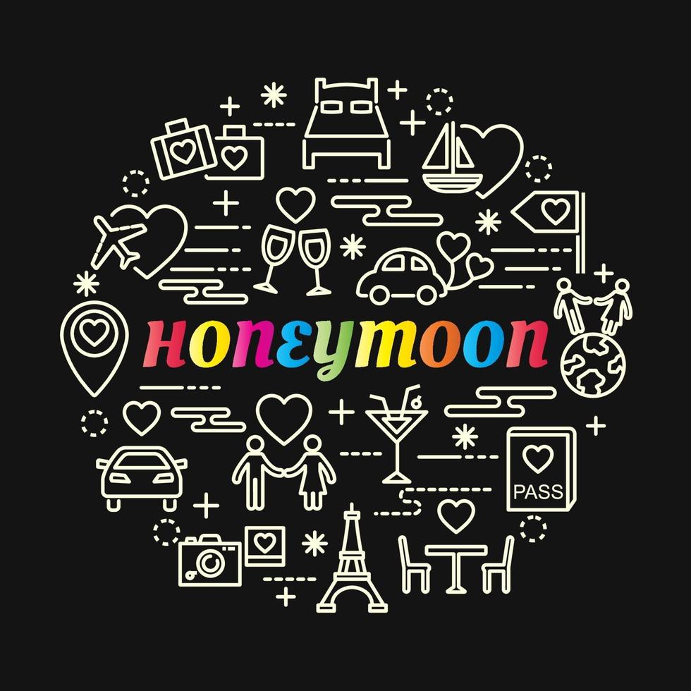 honeymoon colorful gradient lettering with line icons vector