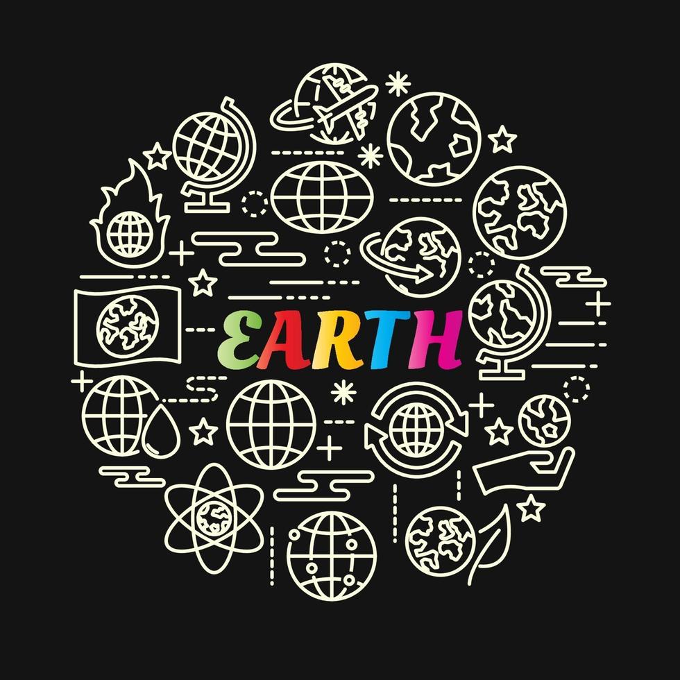 earth colorful gradient lettering with line icons vector