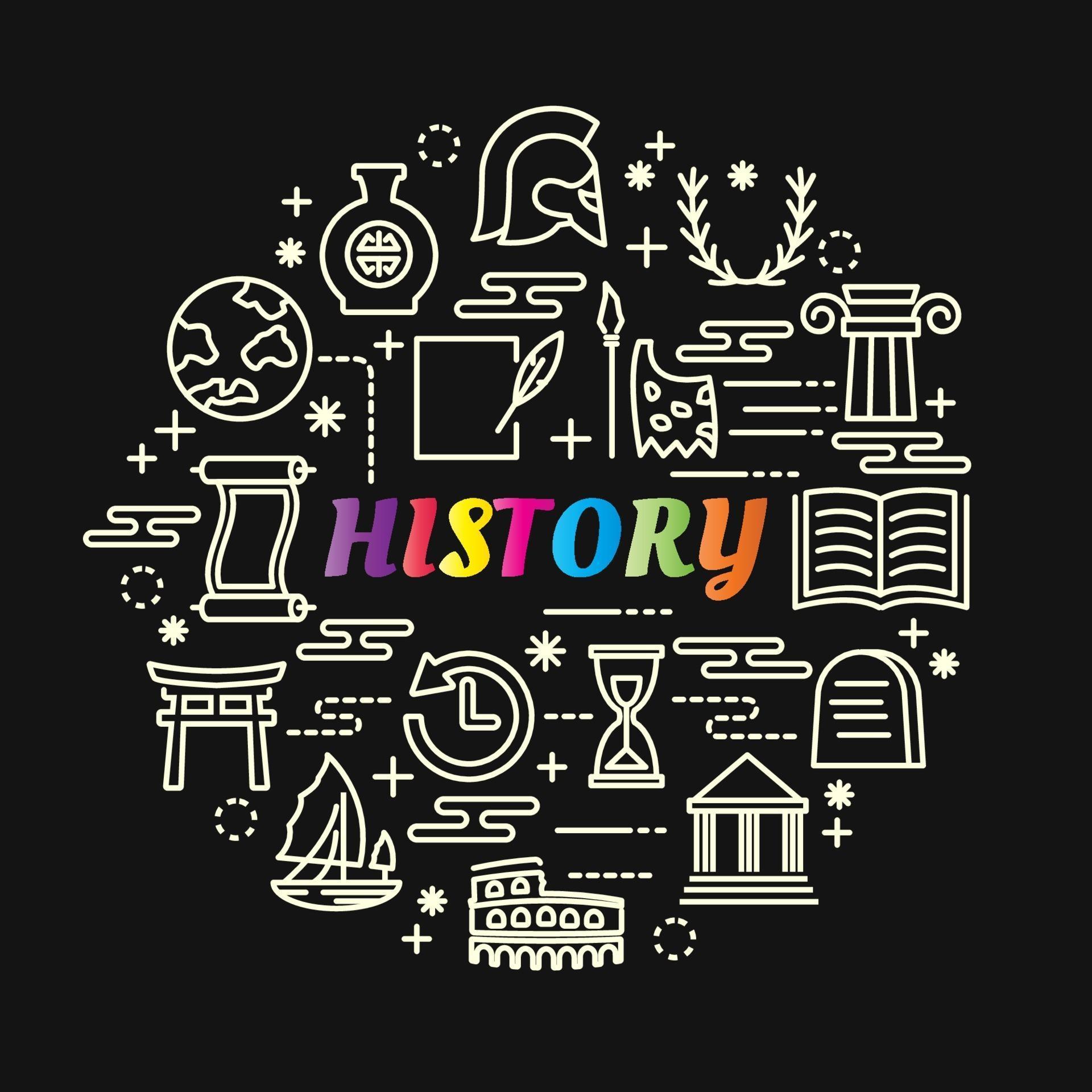 historia letras de colores degradados con iconos de línea 2280024