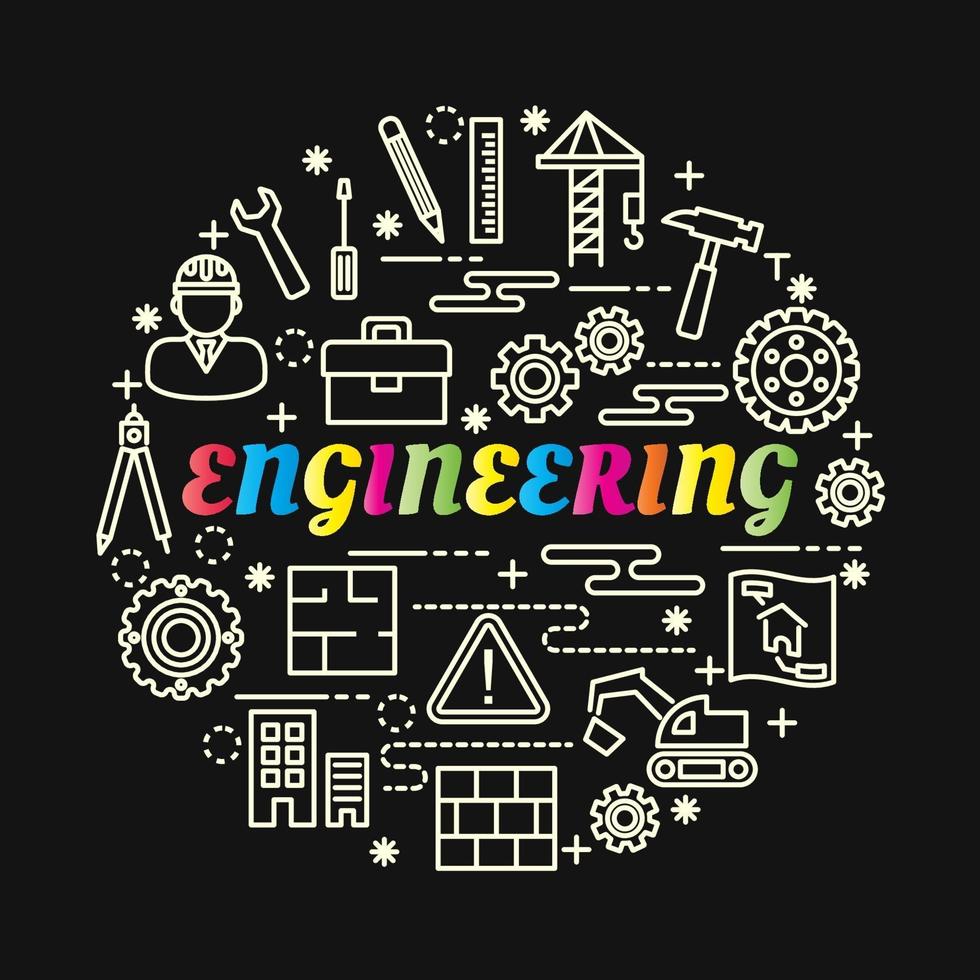 engineering colorful gradient lettering with line icons vector