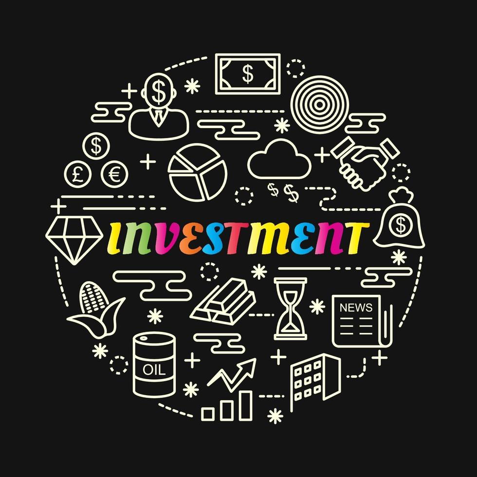 investment colorful gradient lettering with line icons vector