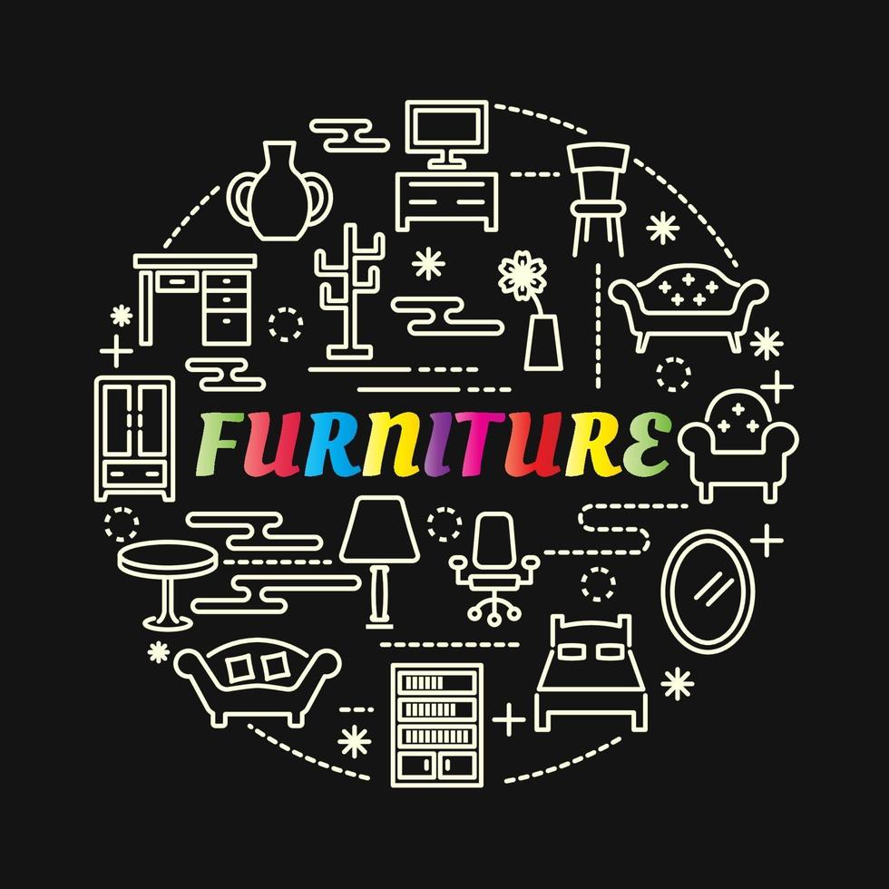 furniture colorful gradient lettering with line icons vector