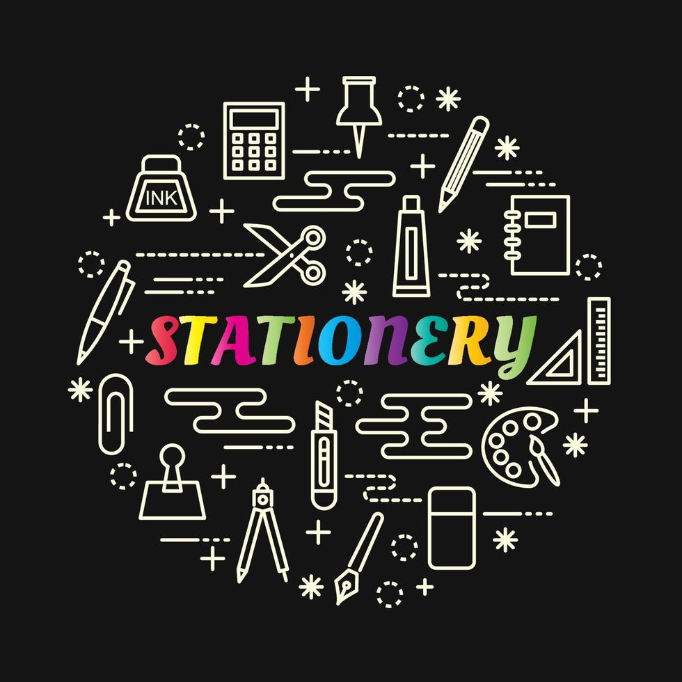 stationery colorful gradient lettering with line icons vector